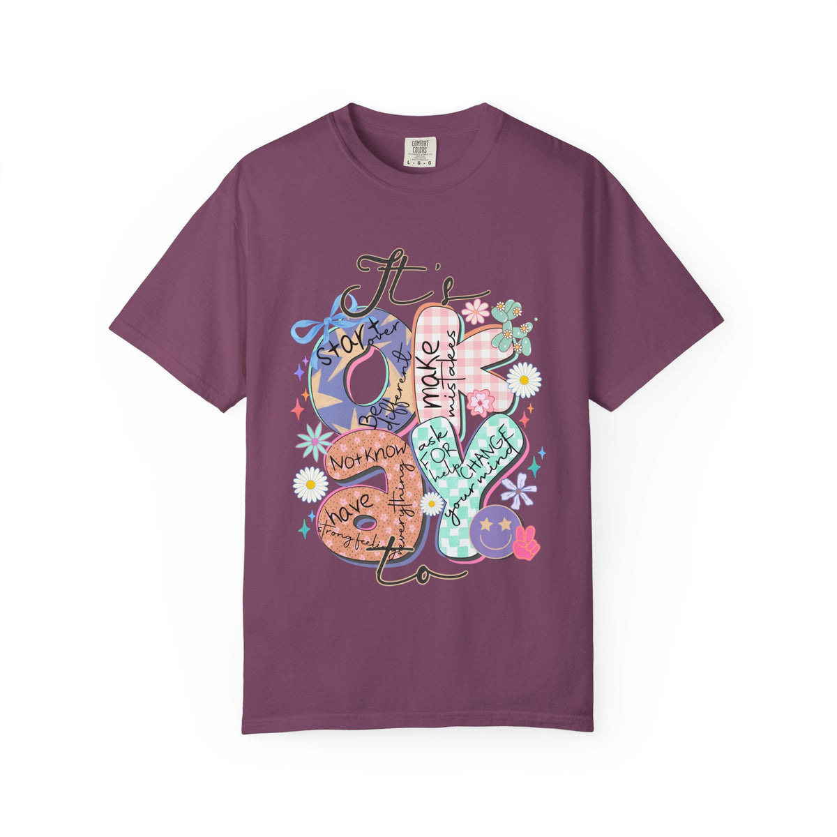 Positive Vibes Graphic T-Shirt — "It's OK to..." Inspirational Heart & Doodles Tee