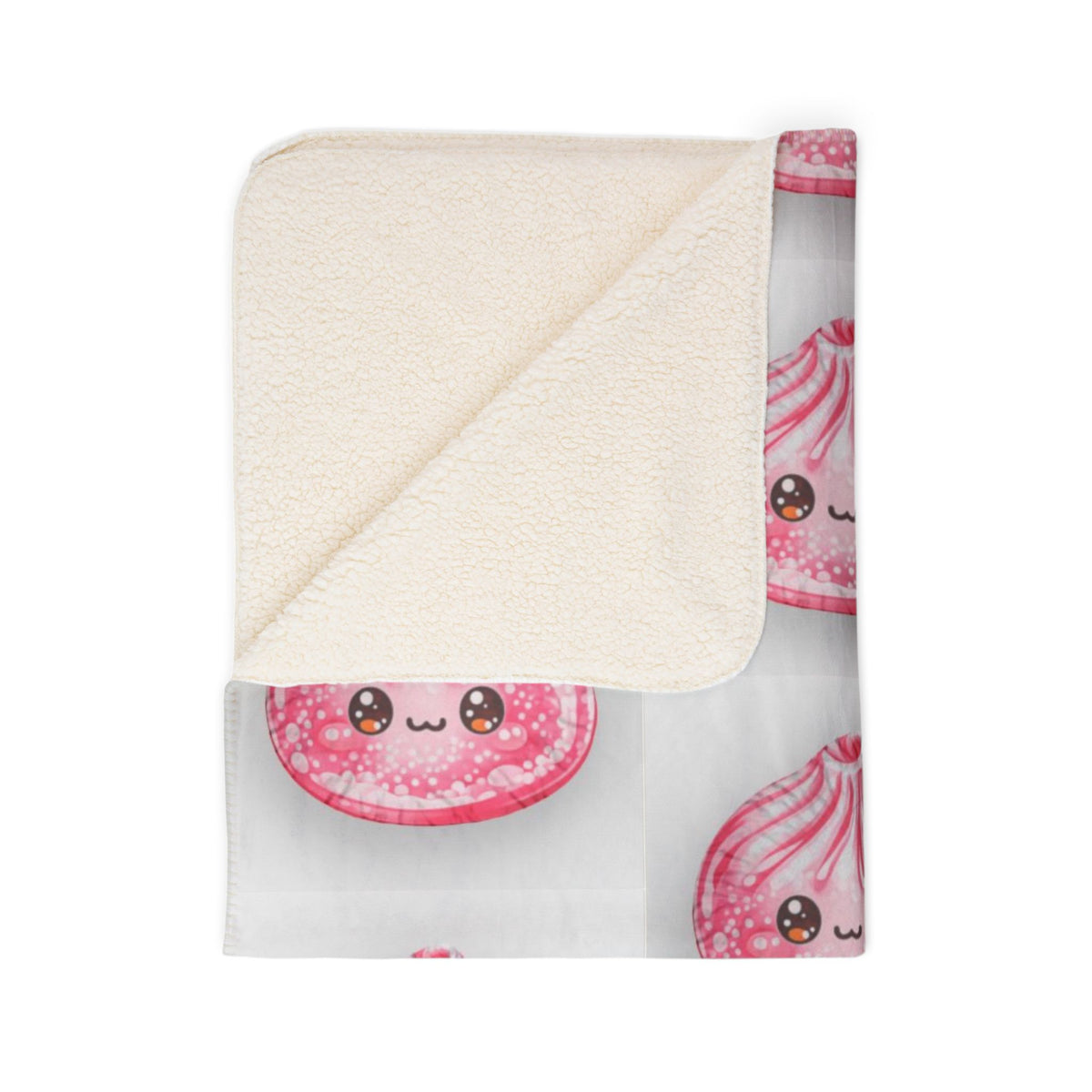 Kawaii Pink Dumpling Fleece Sherpa Blanket