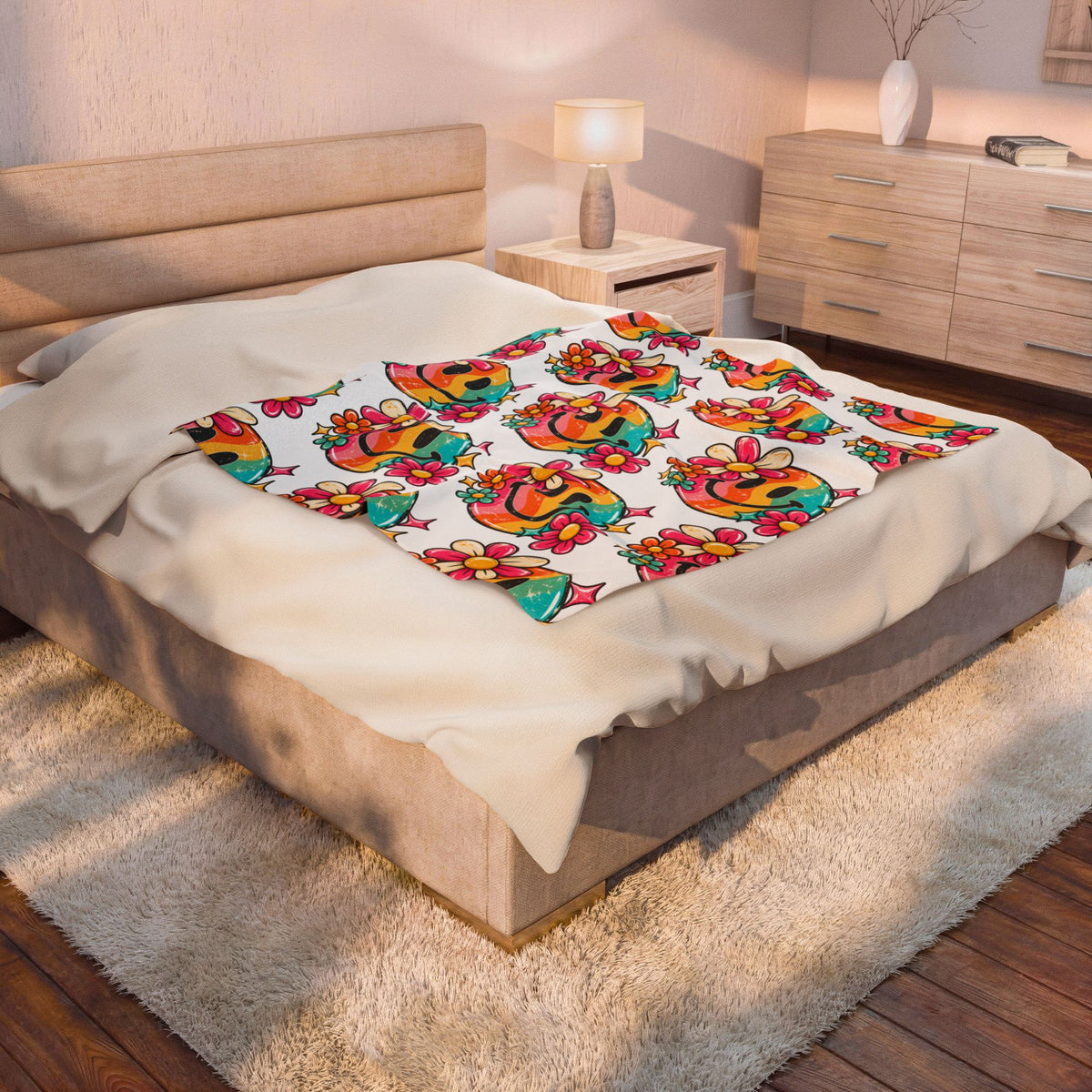 Smiley Flower Velveteen Plush Blanket