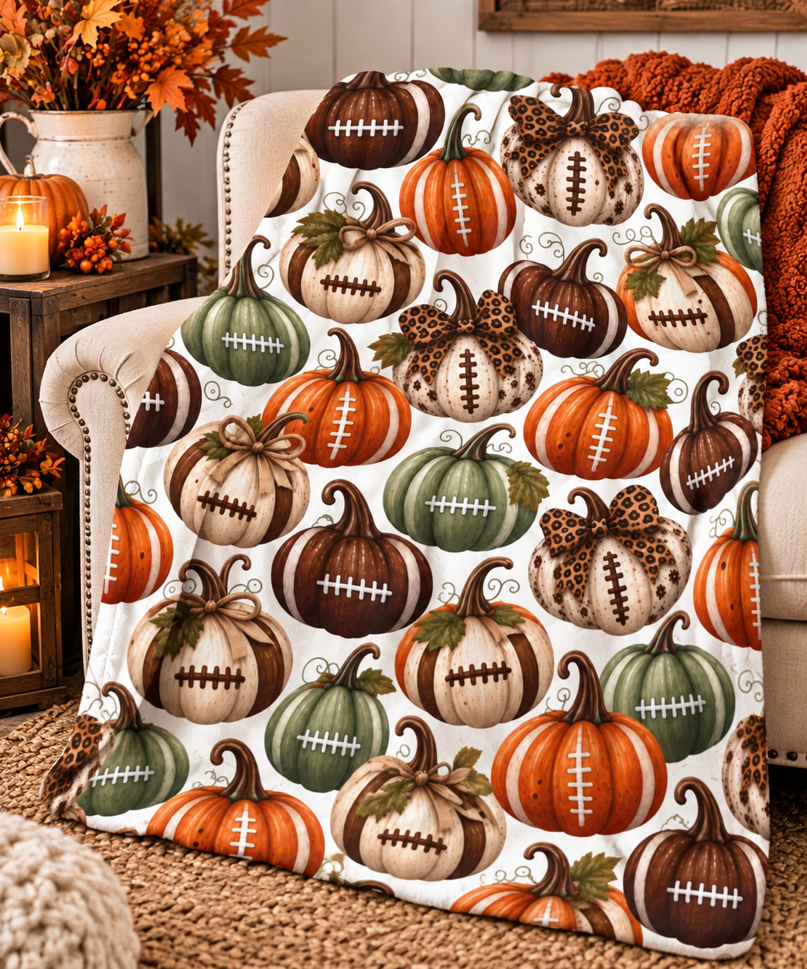 Fall Pumpkin Pattern Velveteen Plush Blanket