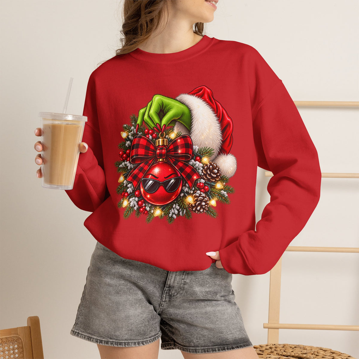 Grinch Santa Wreath Christmas Sweatshirt