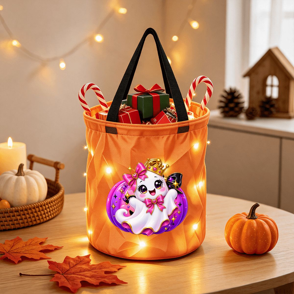Light Up Halloween Basket- Ghost