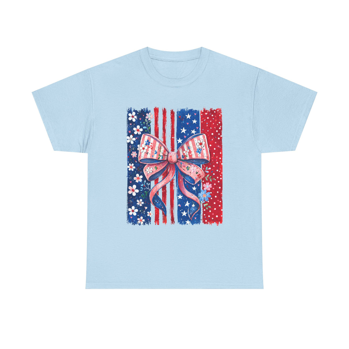 Patriotic Bow Tee – American Flag Red White Blue Stars & Stripes Shirt