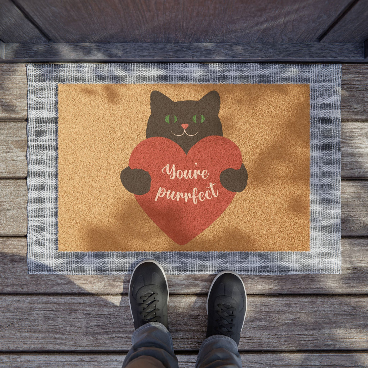 'You're Purrfect' Cat Heart Welcome Mat