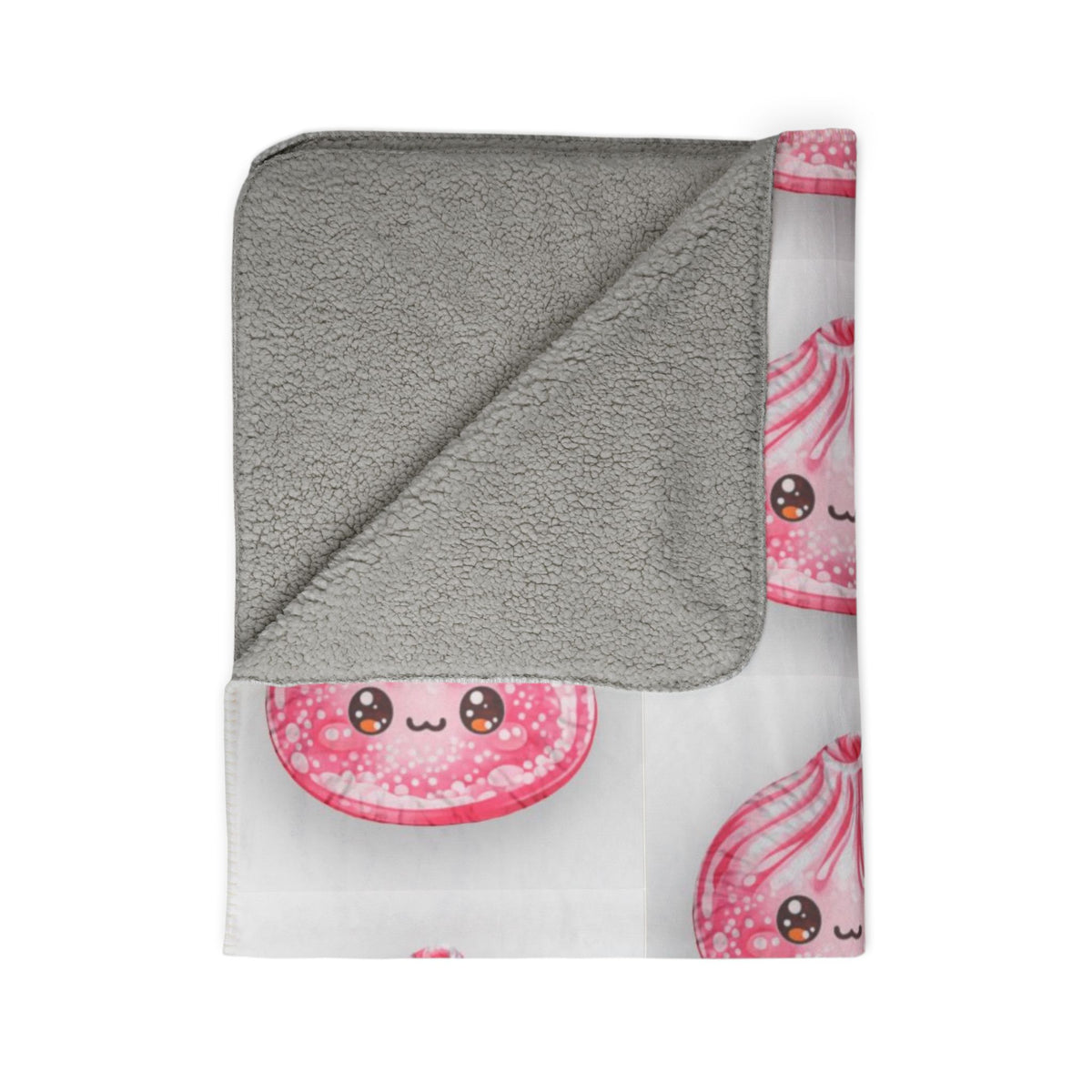 Kawaii Pink Dumpling Fleece Sherpa Blanket