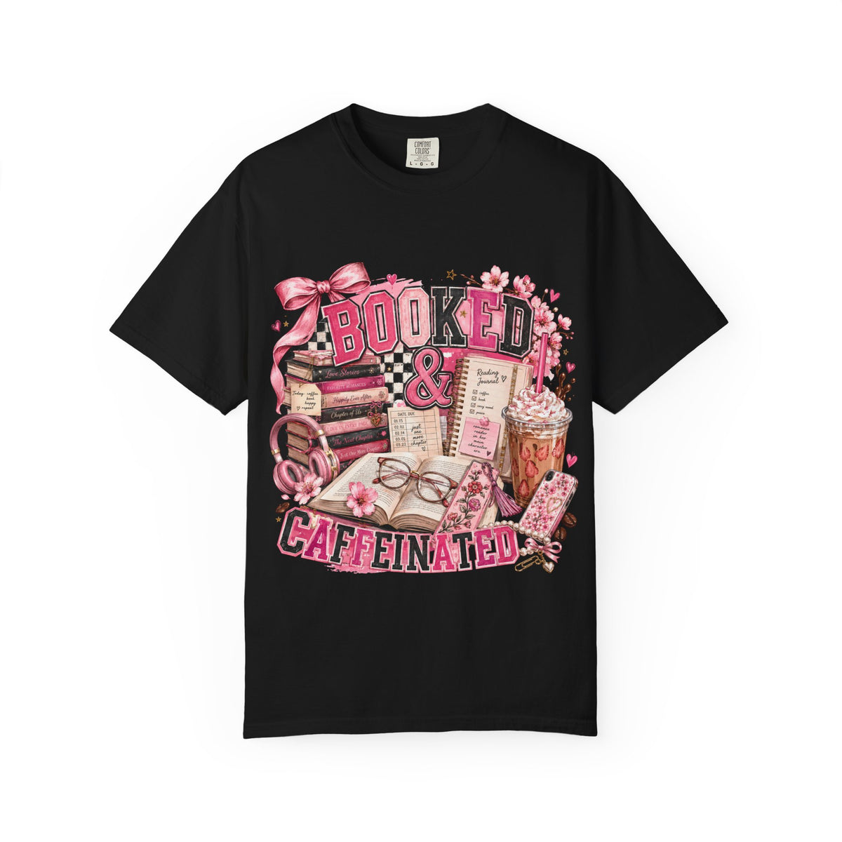 Booked & Caffeinated T-Shirt — Cozy Book Lover Coffee Tee