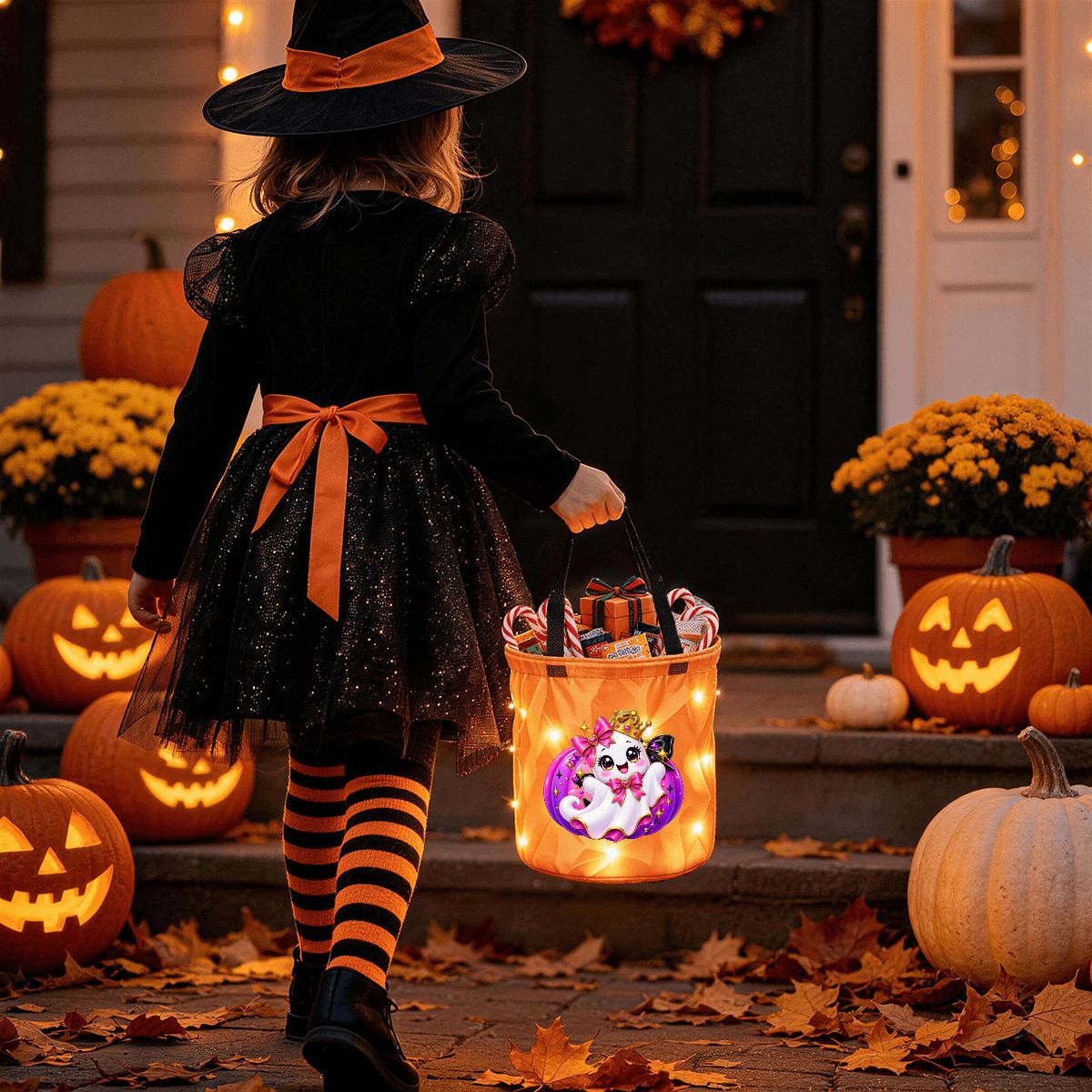 Light Up Halloween Basket- Ghost