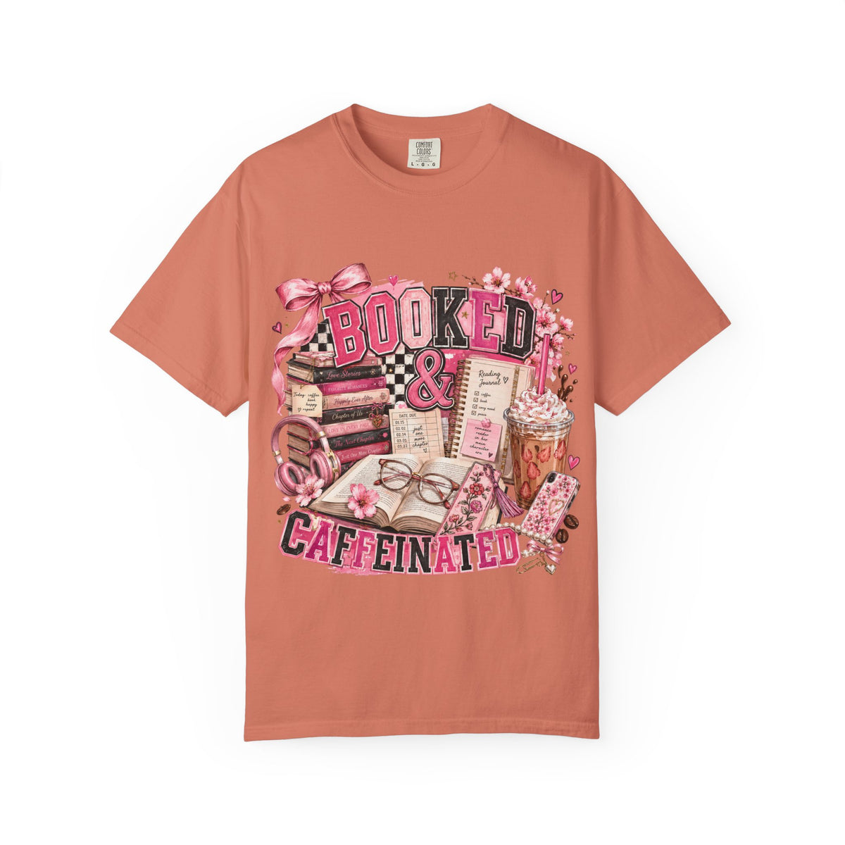 Booked & Caffeinated T-Shirt — Cozy Book Lover Coffee Tee