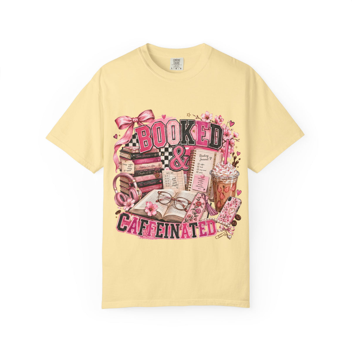 Booked & Caffeinated T-Shirt — Cozy Book Lover Coffee Tee