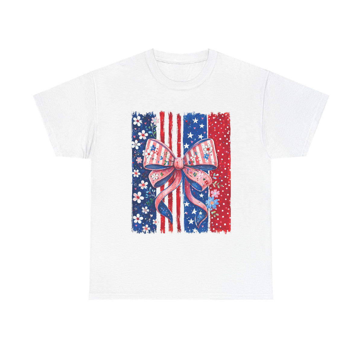 Patriotic Bow Tee – American Flag Red White Blue Stars & Stripes Shirt