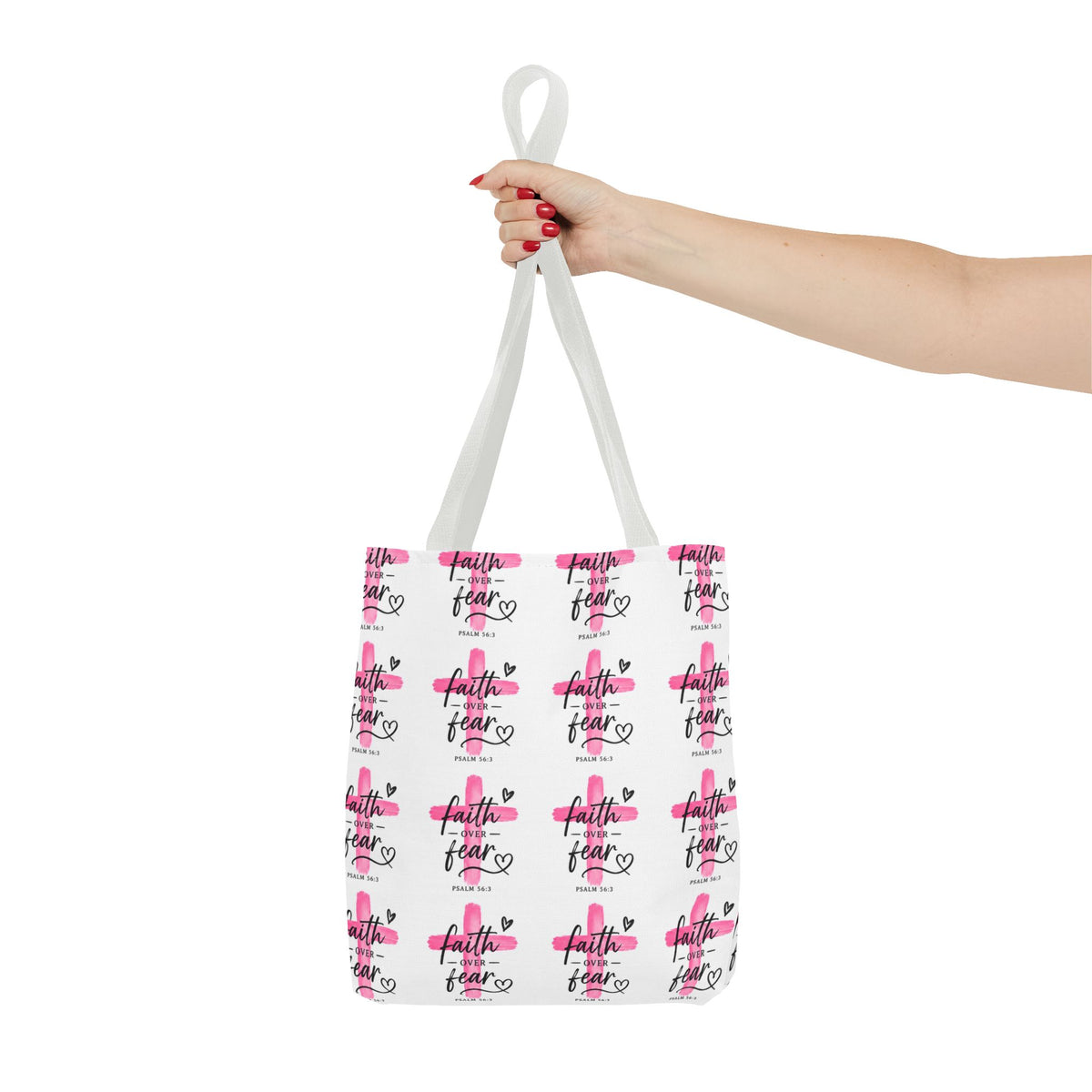 Faith Over Fear Pink Ribbon Tote Bag