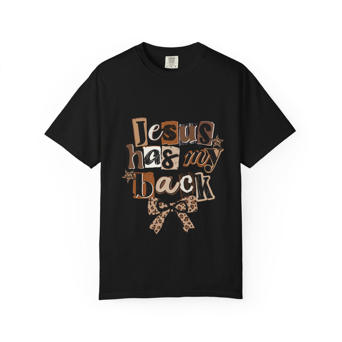 Jesus Has My Back T-Shirt — Leopard Bow Faith Graphic Tee