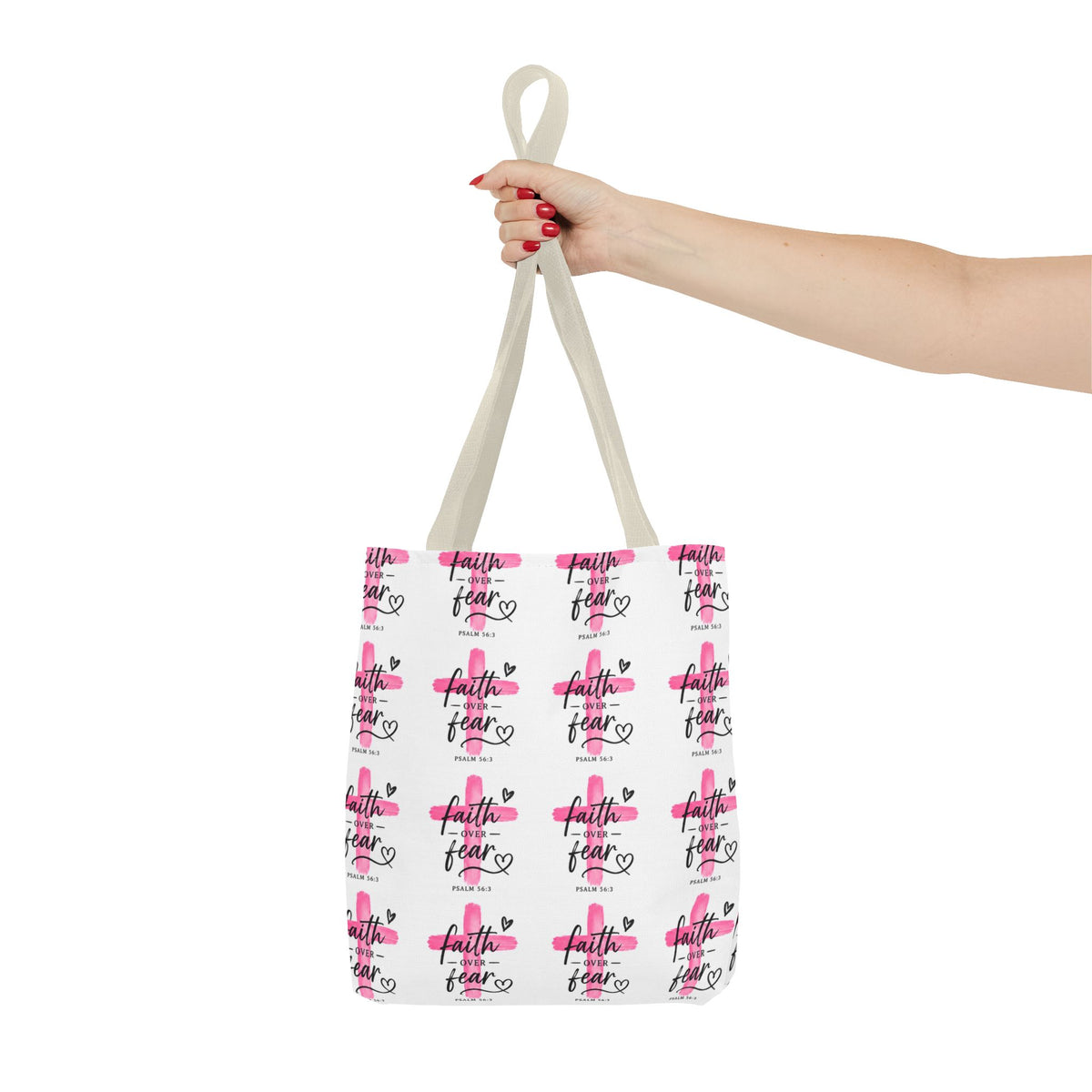 Faith Over Fear Pink Ribbon Tote Bag