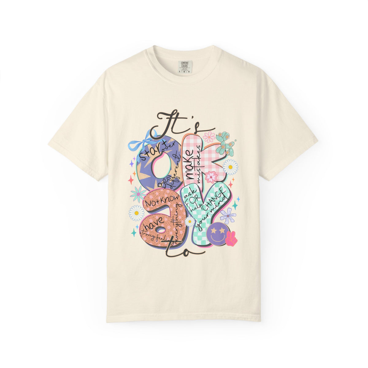Positive Vibes Graphic T-Shirt — "It's OK to..." Inspirational Heart & Doodles Tee