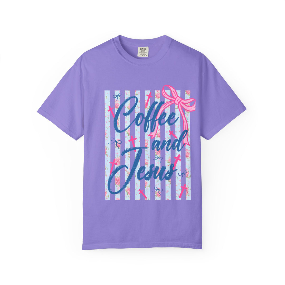 Coffee and Jesus T-Shirt — Christian Faith Graphic Tee with Pink Bow