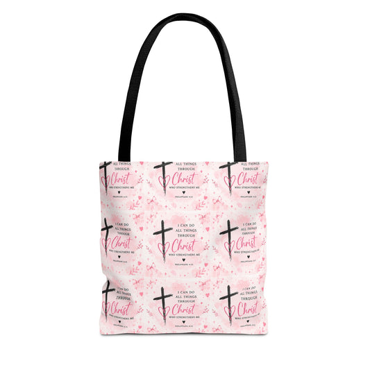 Faith Cross Pink Pattern Tote Bag