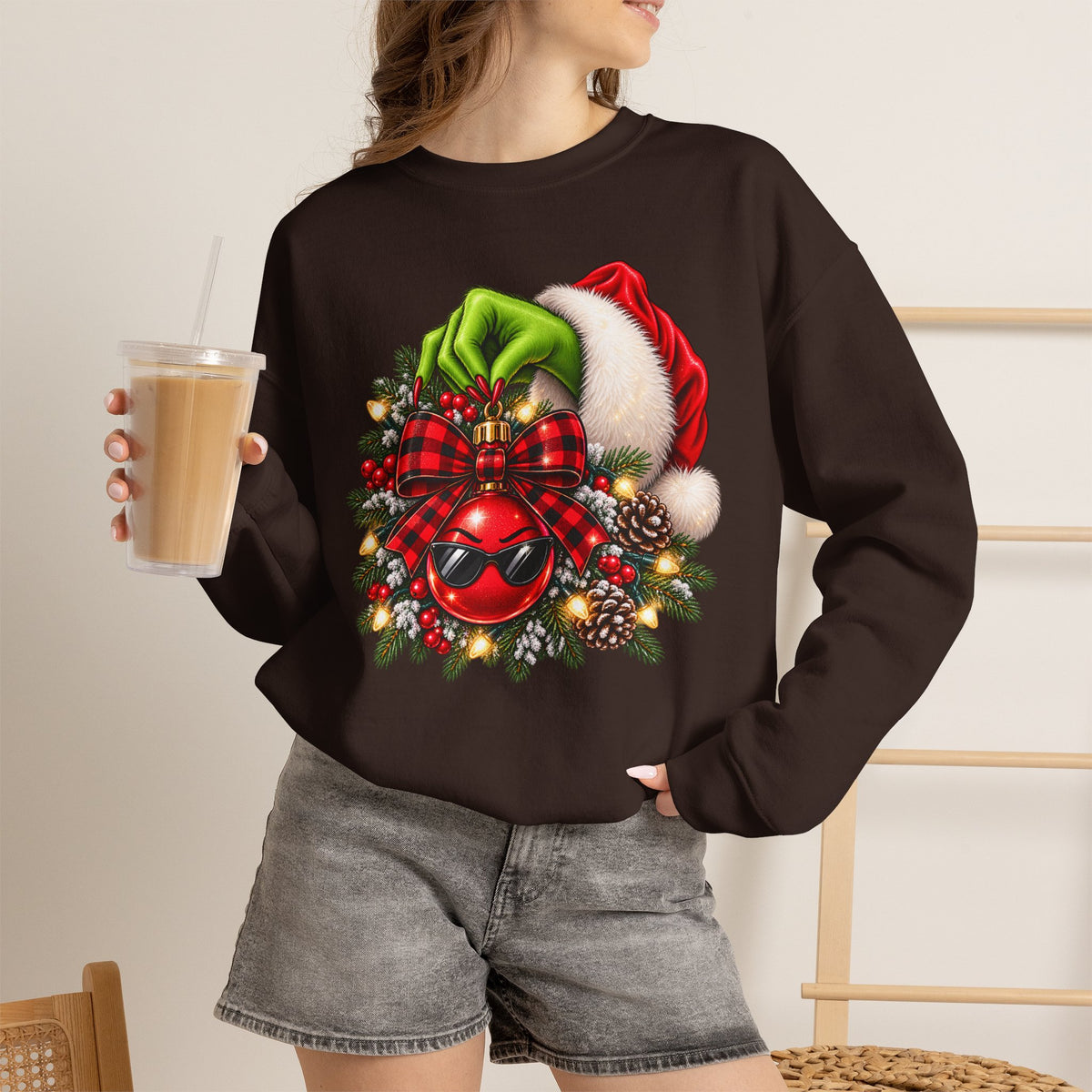 Grinch Santa Wreath Christmas Sweatshirt