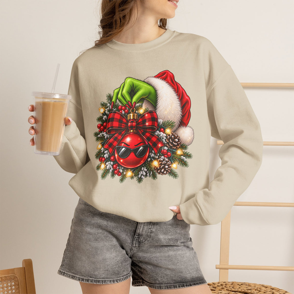 Grinch Santa Wreath Christmas Sweatshirt