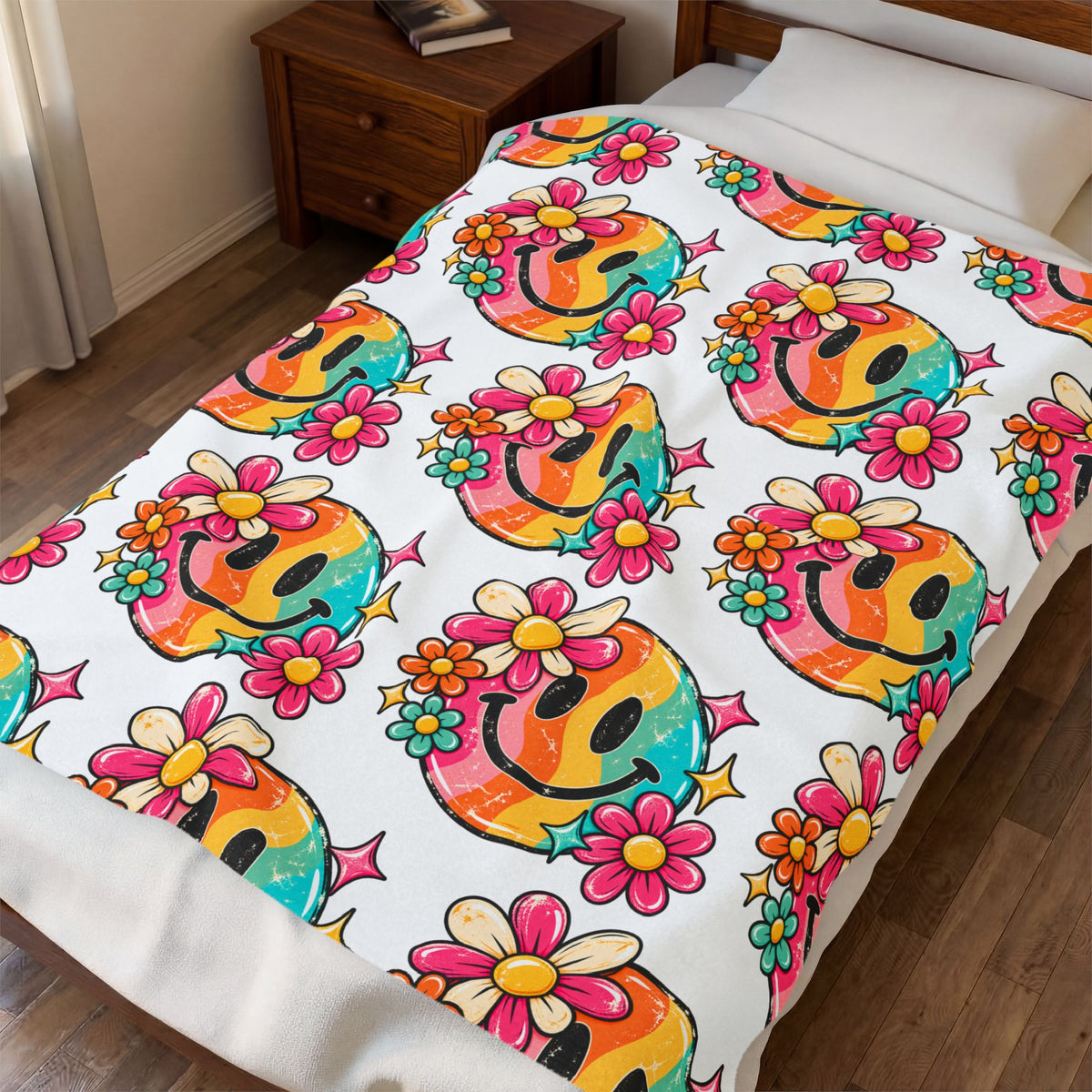 Smiley Flower Velveteen Plush Blanket