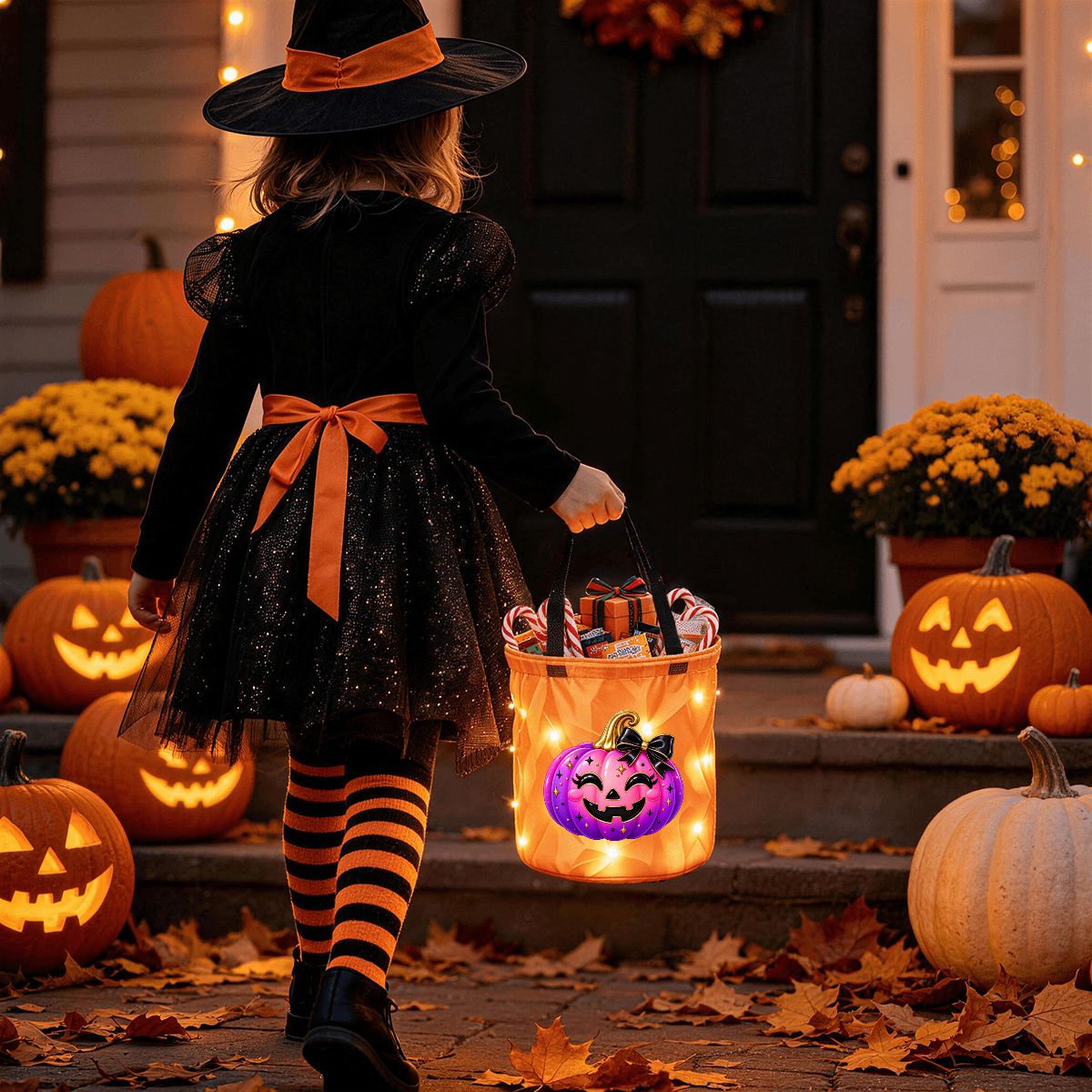 Light Up Halloween Basket- Pumpkin
