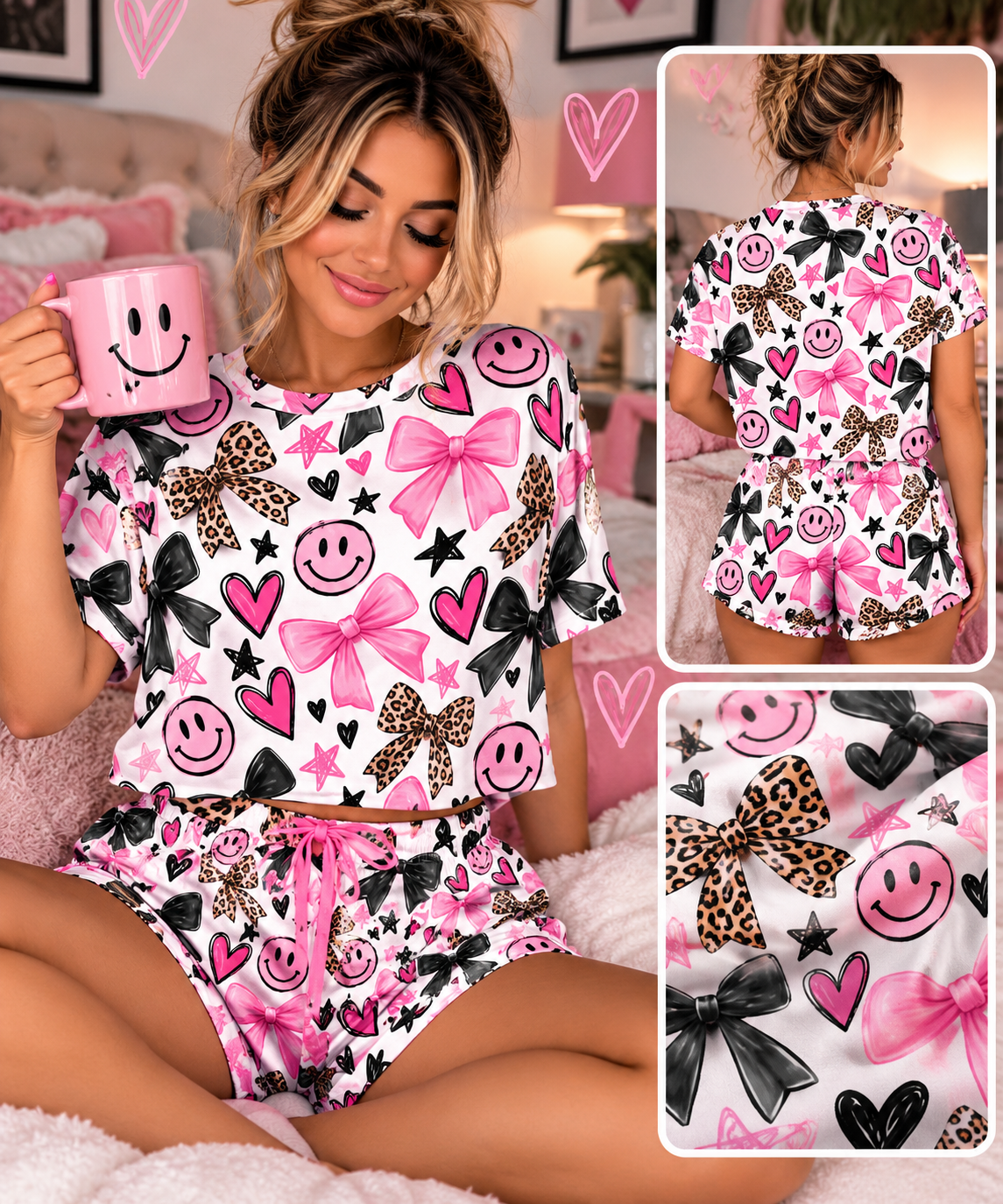 Women's Bow & Smiley Short Pajama Set