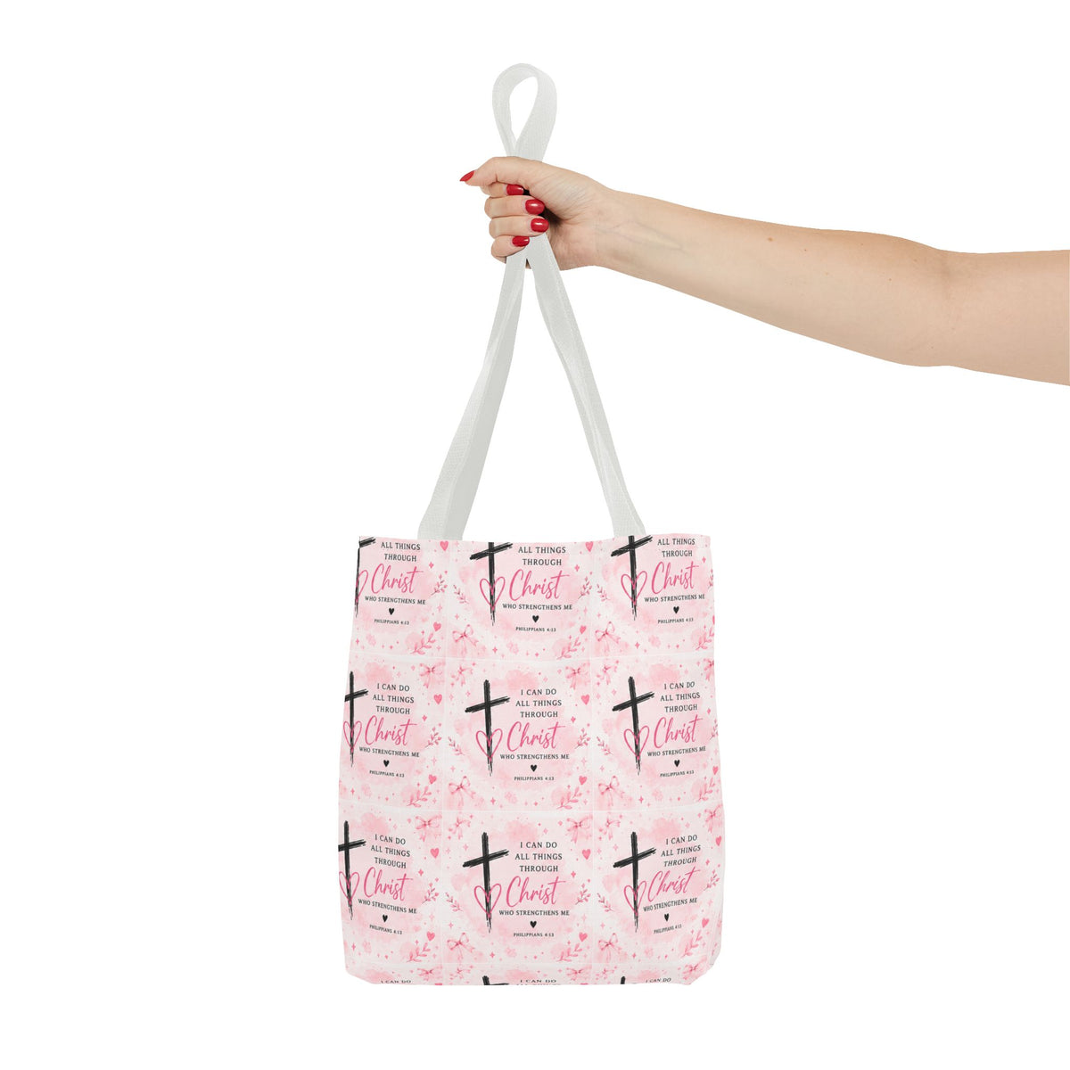 Faith Cross Pink Pattern Tote Bag
