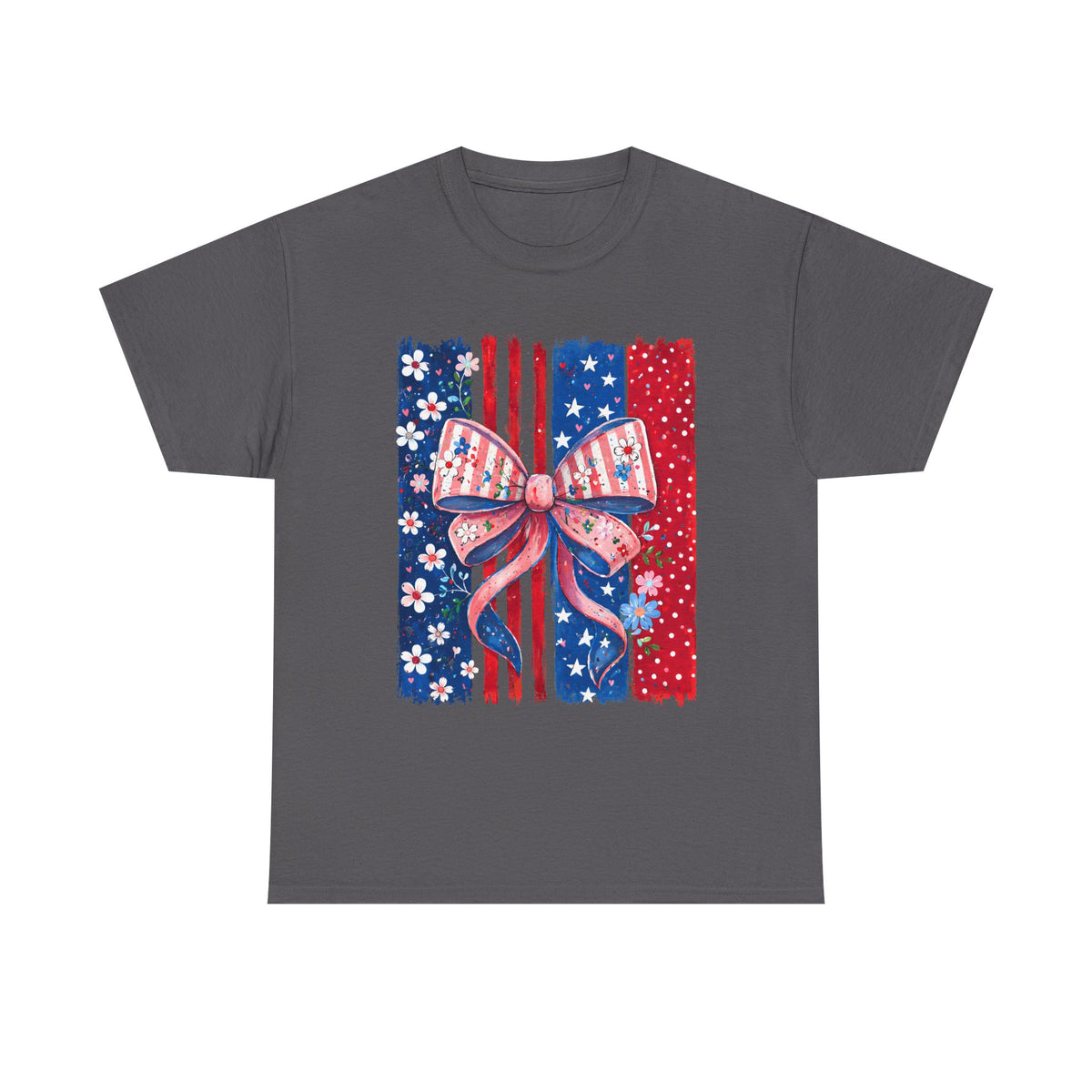 Patriotic Bow Tee – American Flag Red White Blue Stars & Stripes Shirt