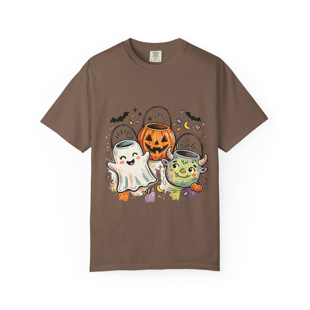 Halloween Trick-or-Treat Cute Costume Kids T-Shirt — Ghost, Pumpkin & Witch Candy Bucket Design