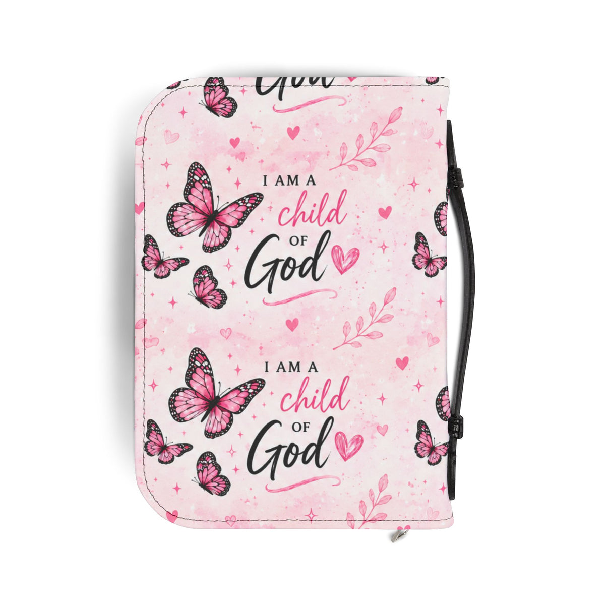 Pink Butterfly "I Am a Child of God" Bible Cover — Zippered Religious Bible Case