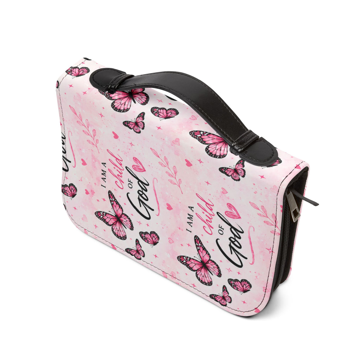 Pink Butterfly "I Am a Child of God" Bible Cover — Zippered Religious Bible Case