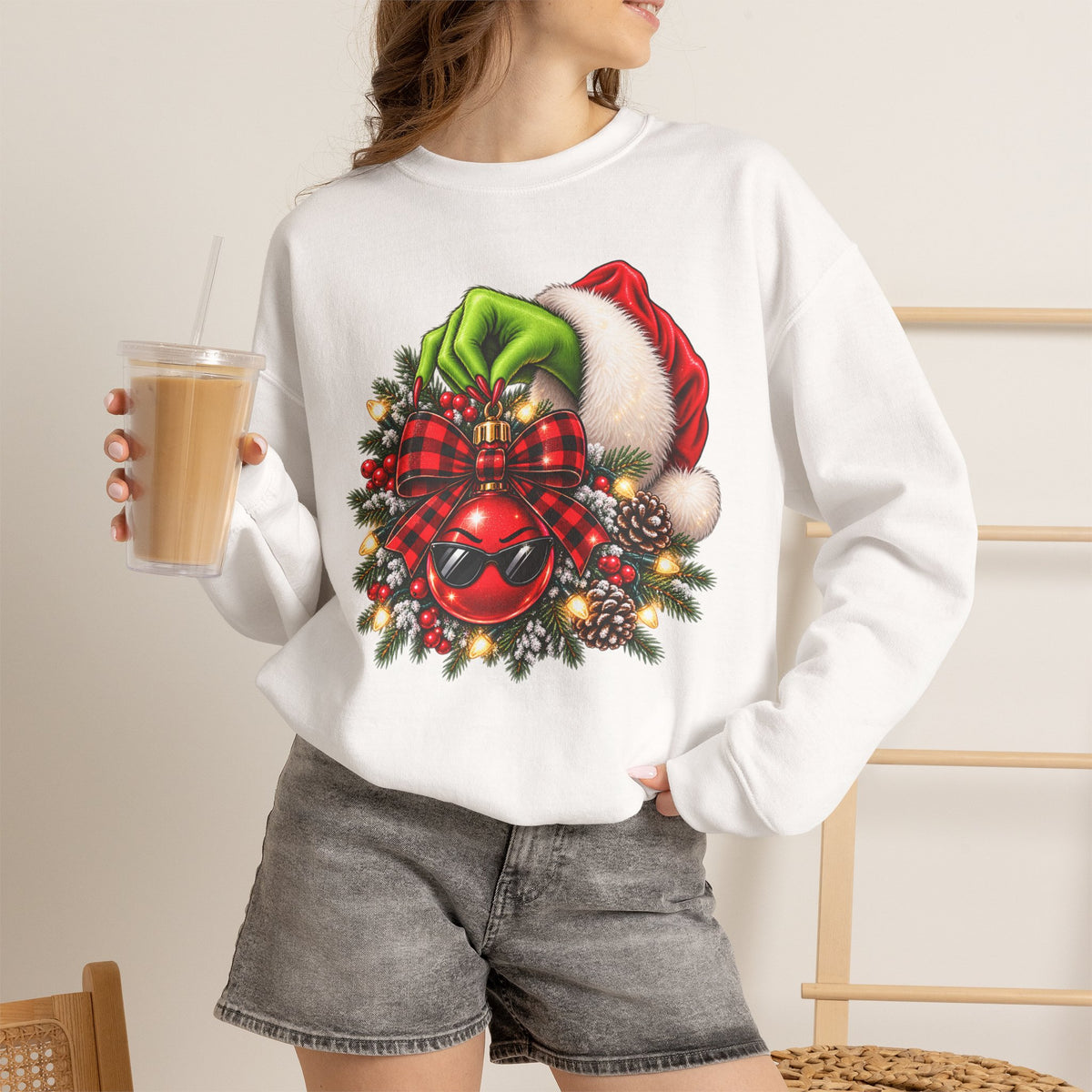 Grinch Santa Wreath Christmas Sweatshirt