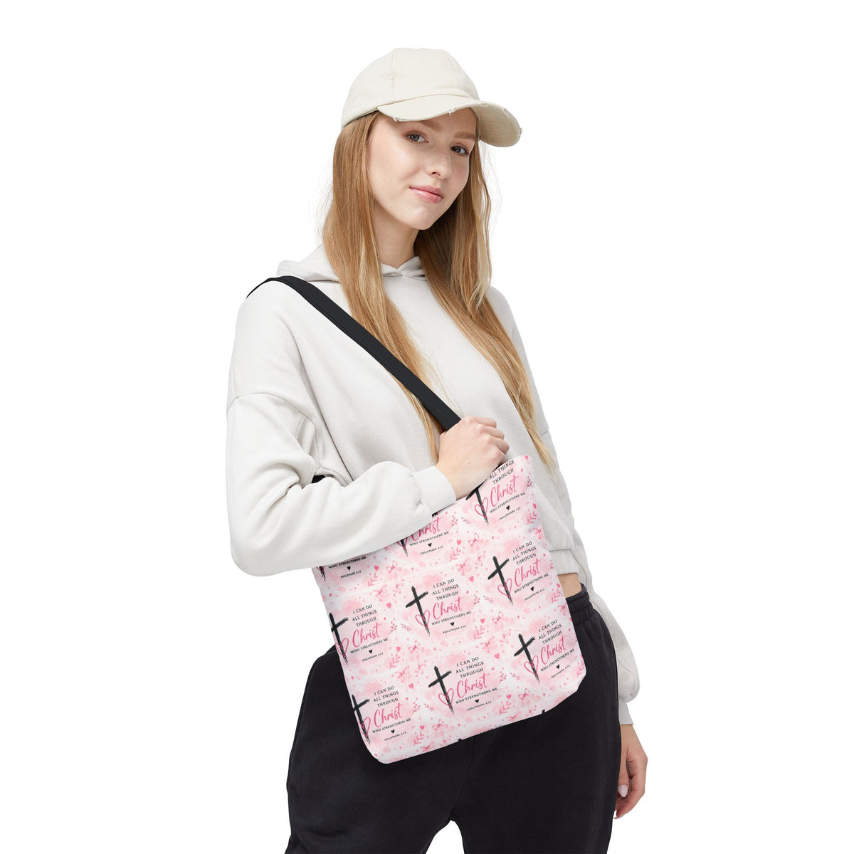 Faith Cross Pink Pattern Tote Bag