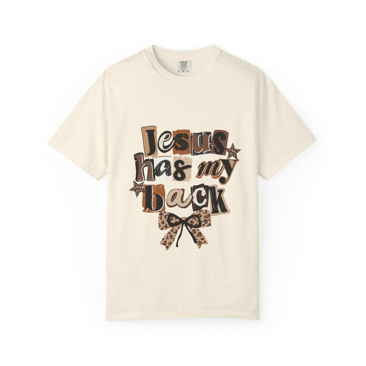 Jesus Has My Back T-Shirt — Leopard Bow Faith Graphic Tee