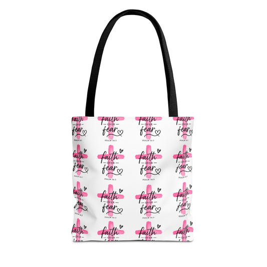 Faith Over Fear Pink Ribbon Tote Bag