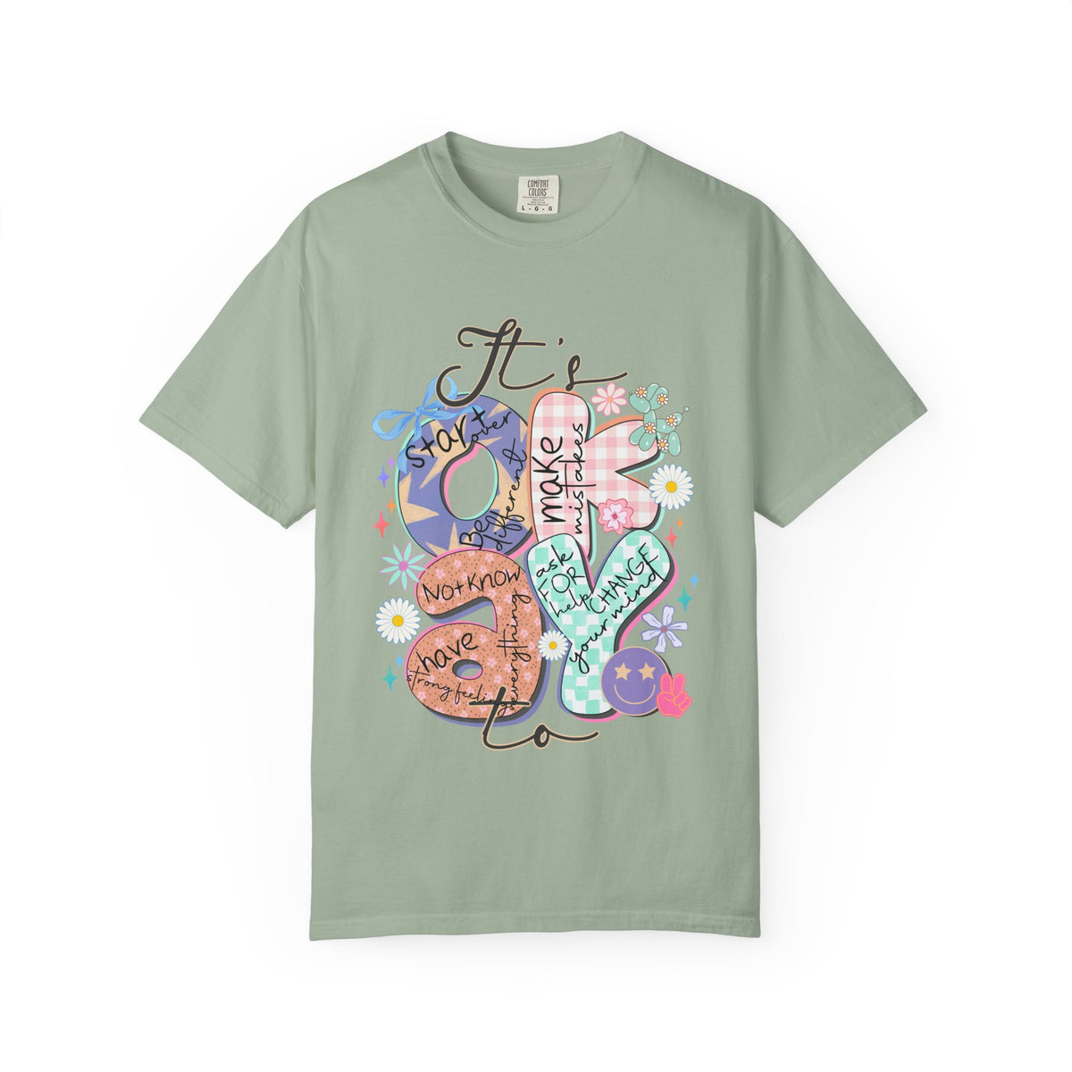 Positive Vibes Graphic T-Shirt — "It's OK to..." Inspirational Heart & Doodles Tee