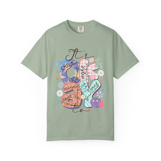 Positive Vibes Graphic T-Shirt — "It's OK to..." Inspirational Heart & Doodles Tee