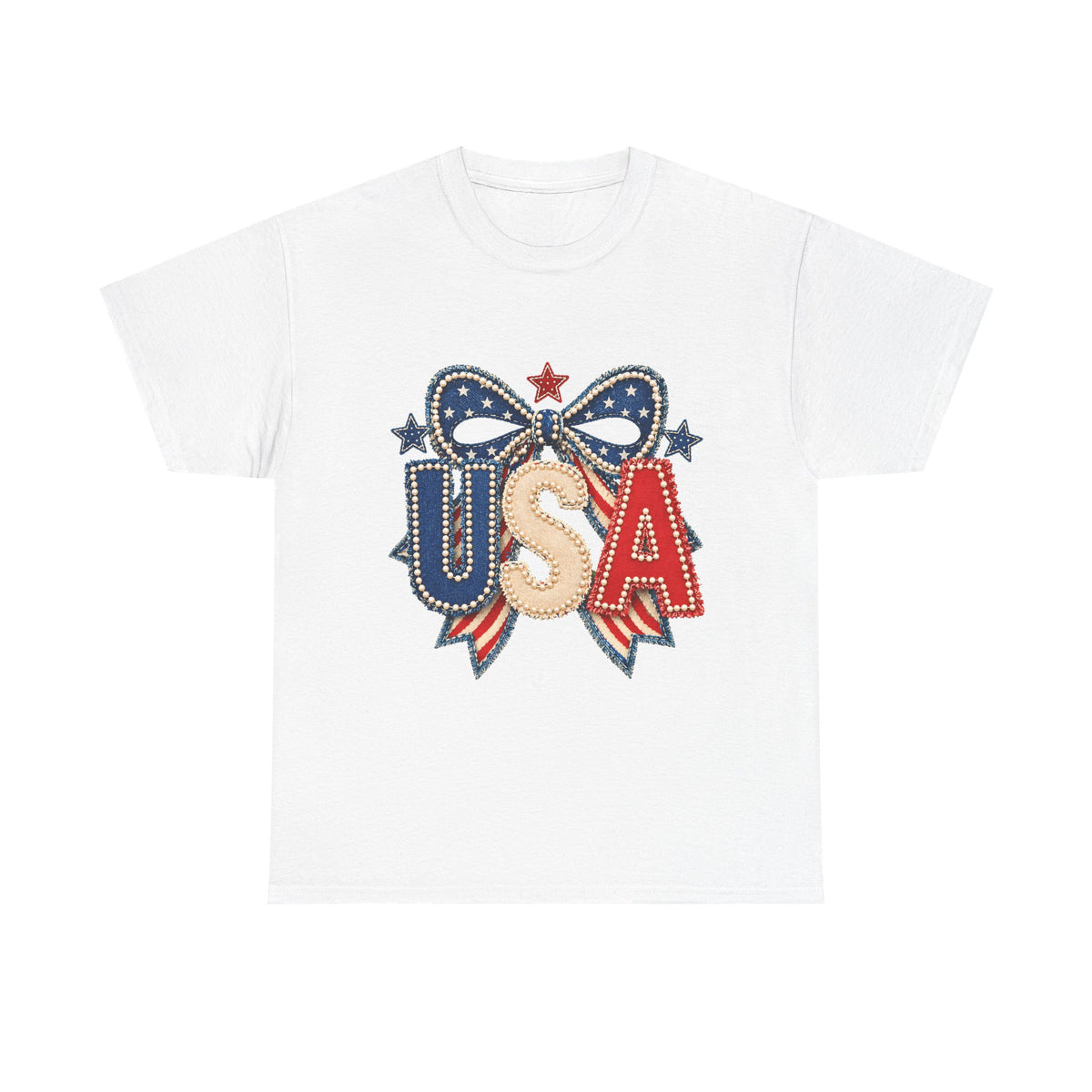 USA Patriotic Tee — Red White Blue Bow Fourth of July Shirt