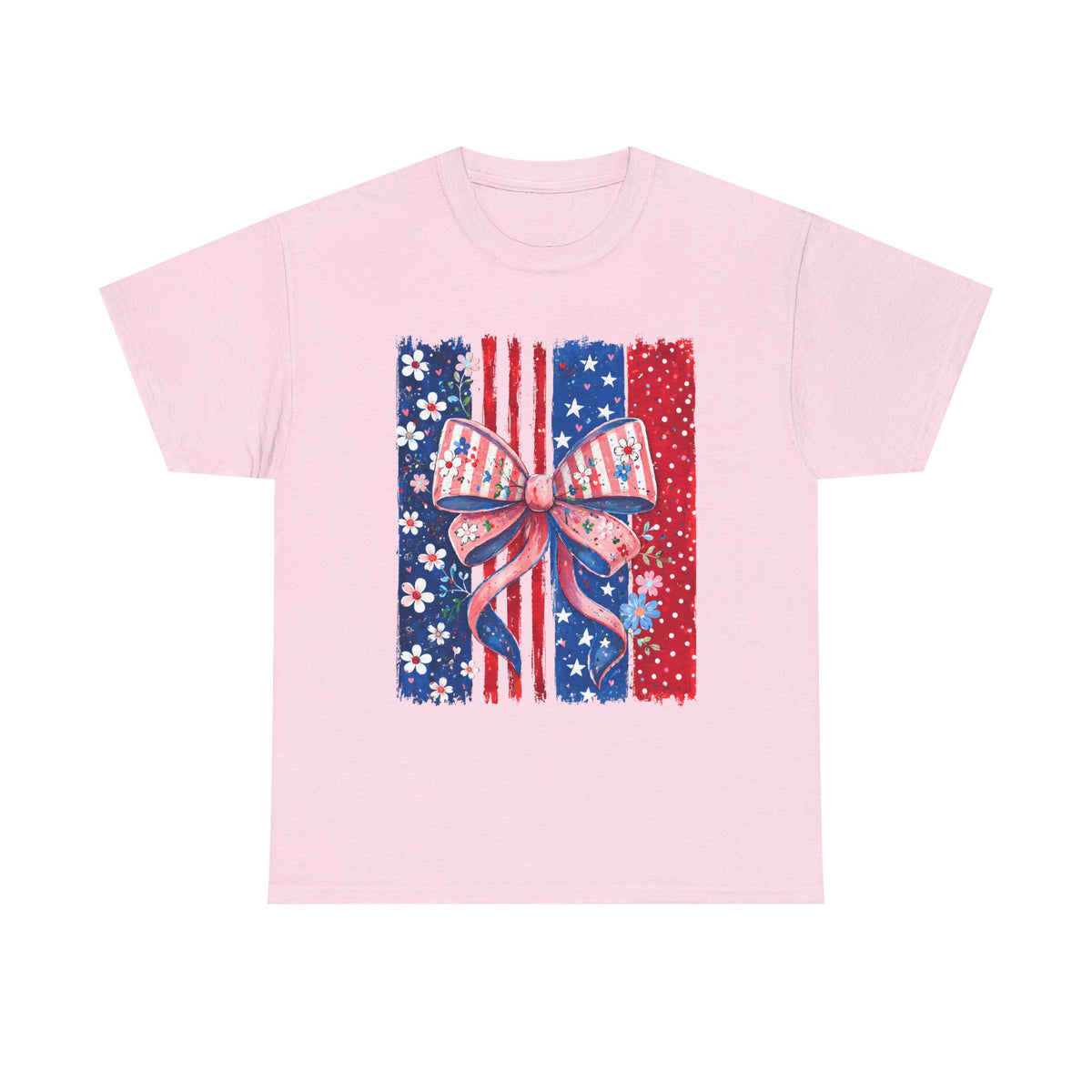 Patriotic Bow Tee – American Flag Red White Blue Stars & Stripes Shirt