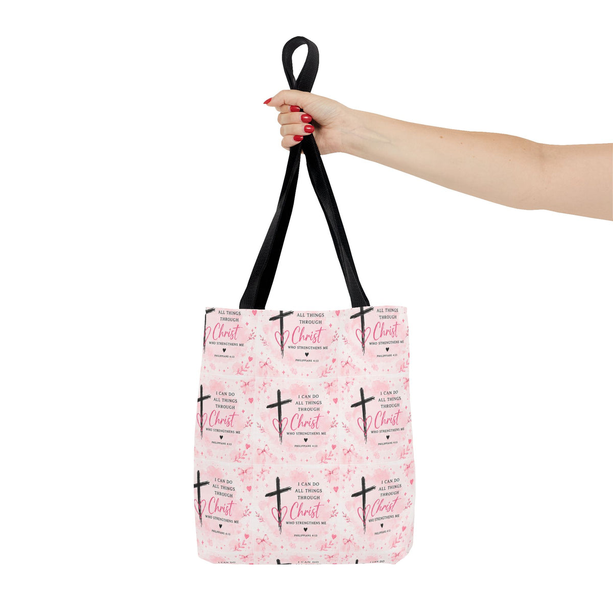 Faith Cross Pink Pattern Tote Bag
