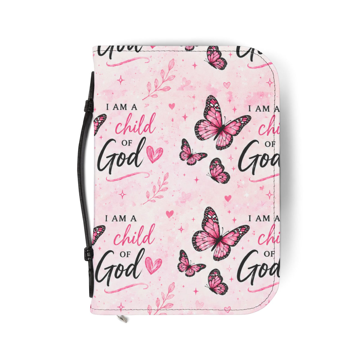 Pink Butterfly "I Am a Child of God" Bible Cover — Zippered Religious Bible Case
