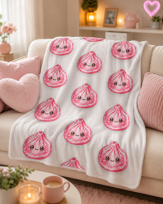 Kawaii Pink Dumpling Fleece Sherpa Blanket